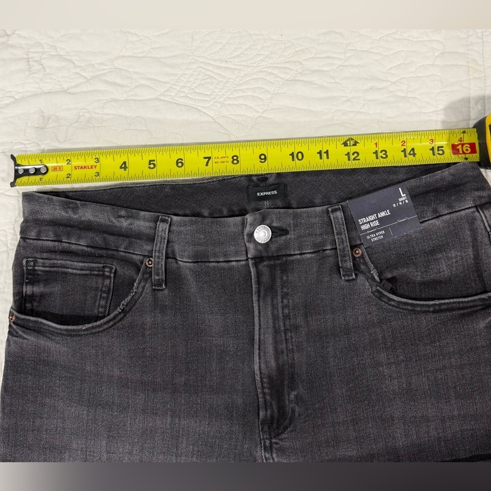 EXPRESS / Black Straight Leg Women's Jeans / Ankle High Rise / Size L 12/14/16 - Picture 6 of 12